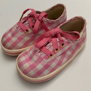 Keds x Kate spade gingham pink sneakers with grosgrain laces. EUC! Size 3
